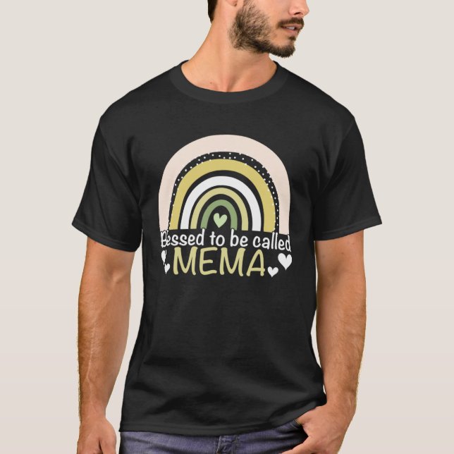 Camiseta Blessed To Be Called Mema Boho Rainbow Mother s Da (Frente)