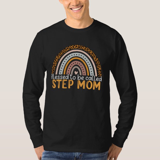 Camiseta Blessed To Be Called Step Mom Leopard Rainbow Step (Frente)