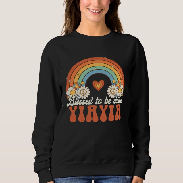 Camiseta Blessed To Be Called Yiayia Groovy Rainbow Mothers (Frente)