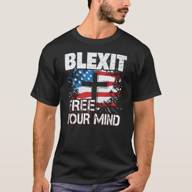 Camiseta Blexit livra suas bandeira americana e cruz da (Frente)