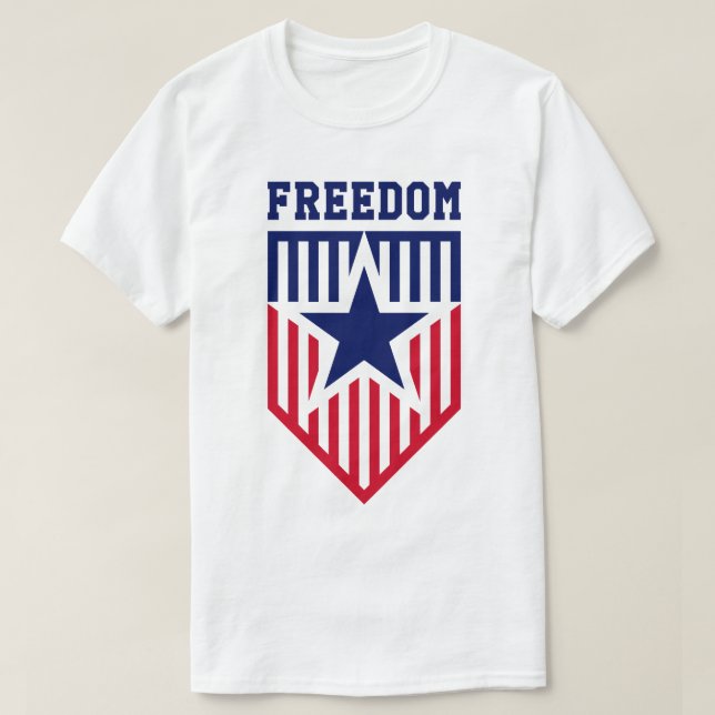 Camiseta Blindagem Patriótica do Emblema da Liberdade (Frente do Design)