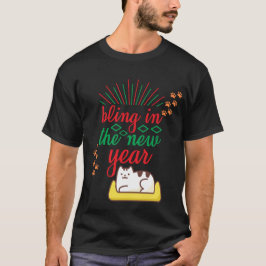 Camiseta Bling no Gato do Ano Novo no Sofá