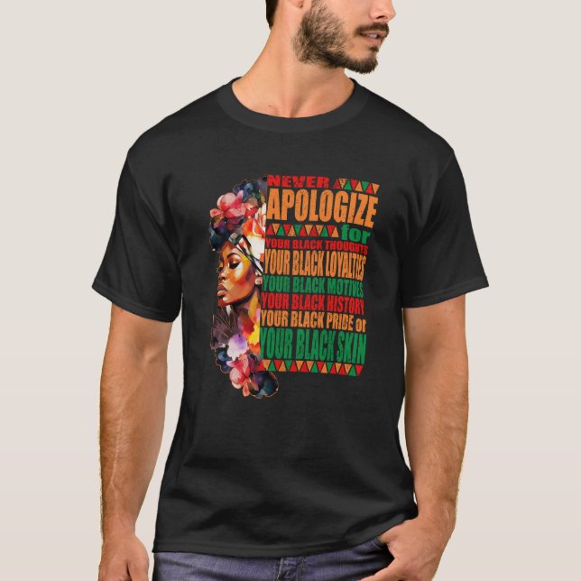 Camiseta BLM Melanin Pride Never Apologize for Your Black S (Frente)