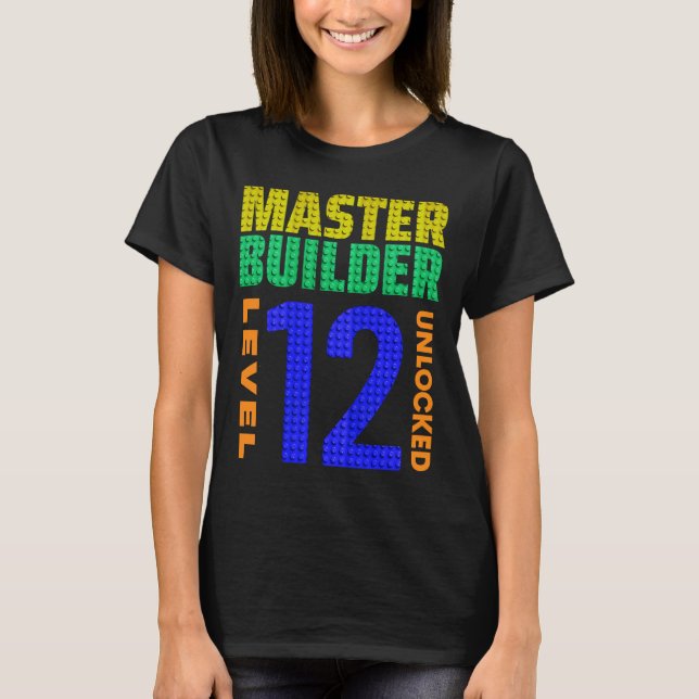 Camiseta Blo de aniversário de 12 do Master Builder nível 1 (Frente)