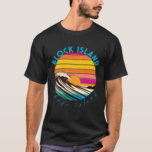 Camiseta Block Island Retro 1980s Style Rhode Island Beach (Frente)