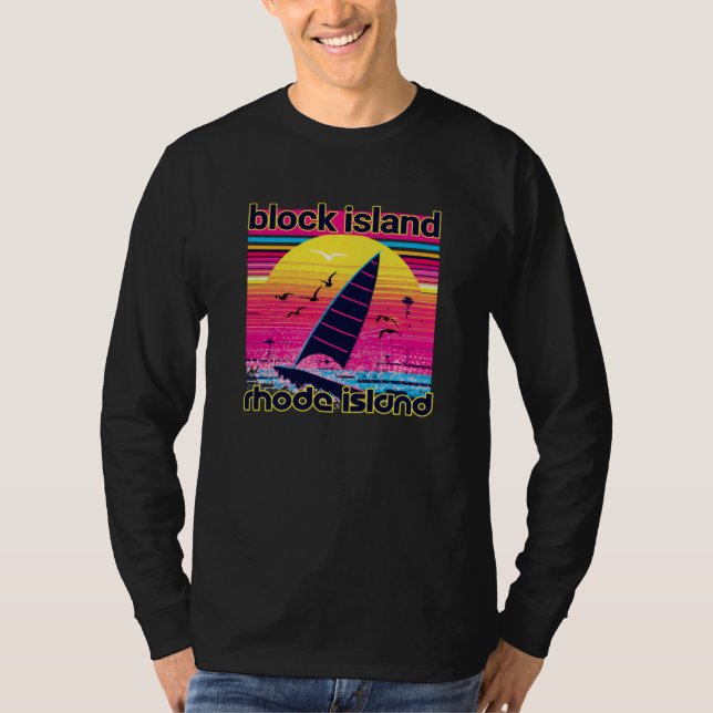 Camiseta Block Island Retro 80s Style Souvenir Beach (Frente)