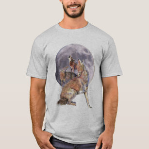 Camiseta Bloco animal do chacal da aguarela que urra na lua