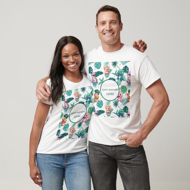 Camiseta Bloco de aniversário de criança da selva de dinoss (Unissex)