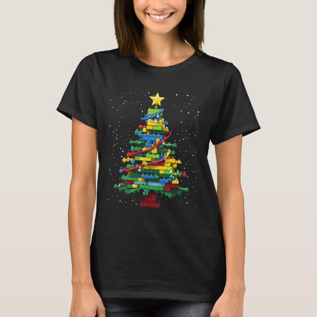 Camiseta Bloco de Árvore de Natal Brick Building Xmas Maste (Frente)