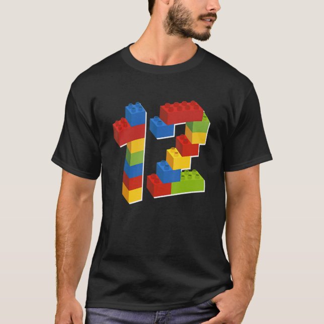 Camiseta Bloco de Blocos Bonitos 12 Aniversário de 12 Anos (Frente)
