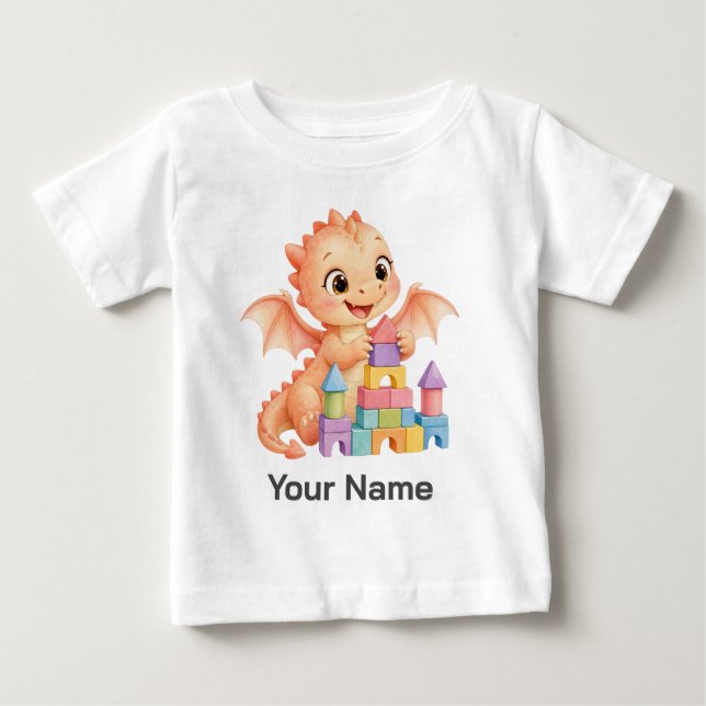Camiseta Bloco de Castelo de Dragão de Bebê Personalizado p (Frente)