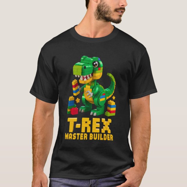 Camiseta Bloco de Construção de Tijolos do Dinossauro T-REX (Frente)