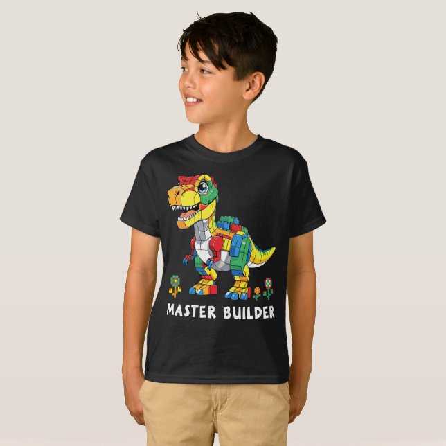 Camiseta Bloco de Construção Dinossauro de Tijolo Master Bu (Frente Completa)
