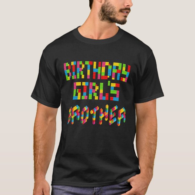 Camiseta Bloco De Construção Irmão Da Rapariga De Aniversár (Frente)