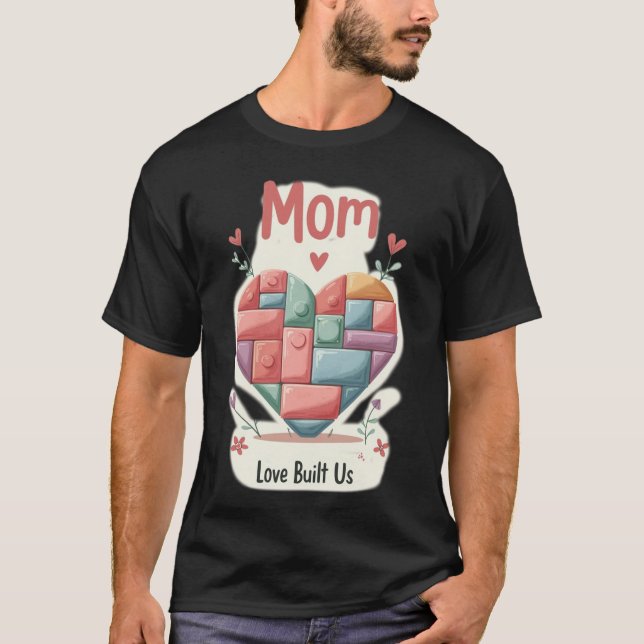 Camiseta Bloco de Construção Pastel Adorável Coração MÃE Am (Frente)