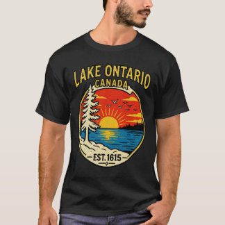 Camiseta Bloco de Cor Gráfico do Pôr do Sol Pop-Art do Lago