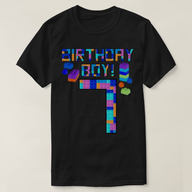 Camiseta Bloco Edifício De 7 Bonito De Aniversário Com 7 An (Frente do Design)