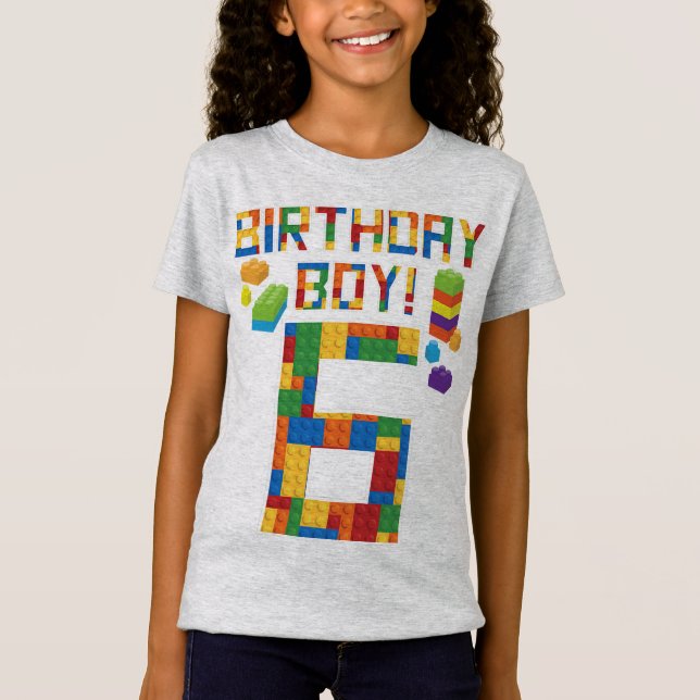 Camiseta Bloco Edifício De Blocos De 6 Bonito De Aniversári (Frente)