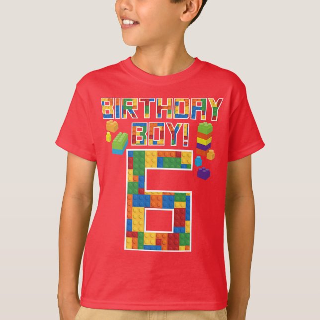 Camiseta Bloco Edifício De Blocos De 6 Bonito De Aniversári (Frente)