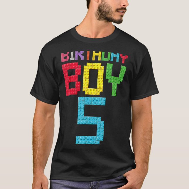 Camiseta bloco mestre construtor de 5 5 anos (Frente)