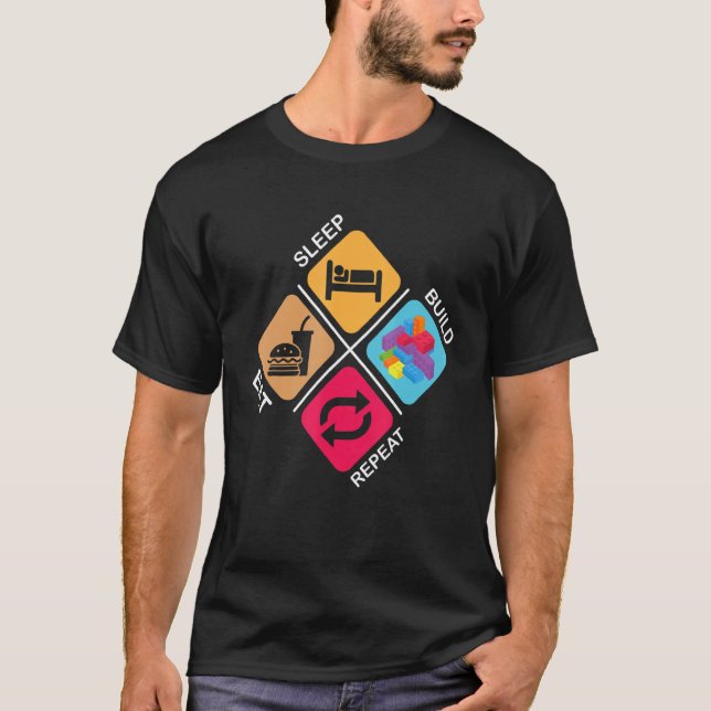 Camiseta Blocos Construindo ideias Dormindo Comer Comer Rep (Frente)