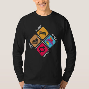Camiseta Blocos Construindo ideias Dormindo Comer Comer Rep