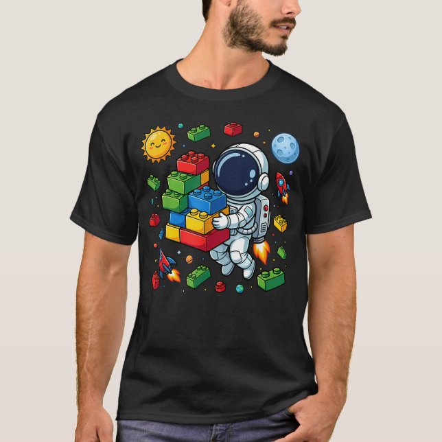 Camiseta Blocos de Construção Espacial do Astronauta Constr (Frente)