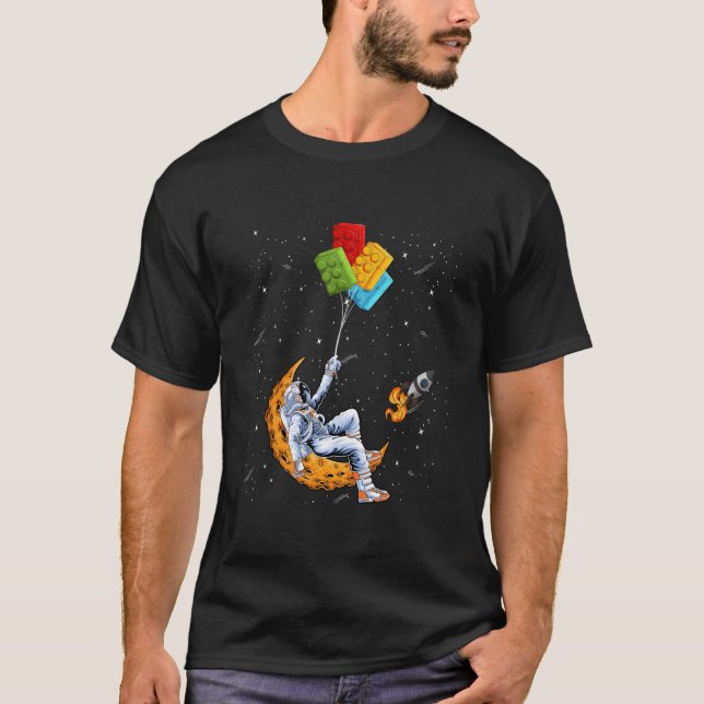 Camiseta Blocos de Construção Tijolos Astronauta Espacial F (Frente)