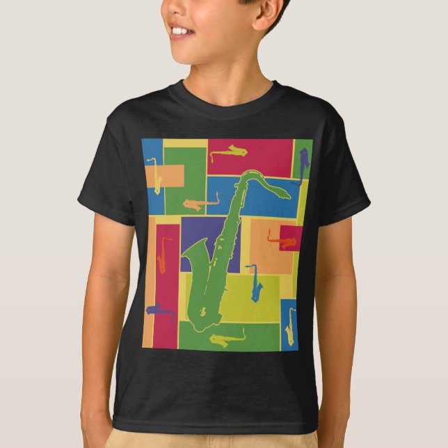 Camiseta Blocos de Cor de Saxofone (Frente)