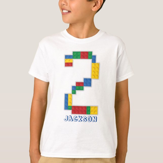 Camiseta Blocos de Edifício Tijolos de Aniversário 2 anos T (Frente)