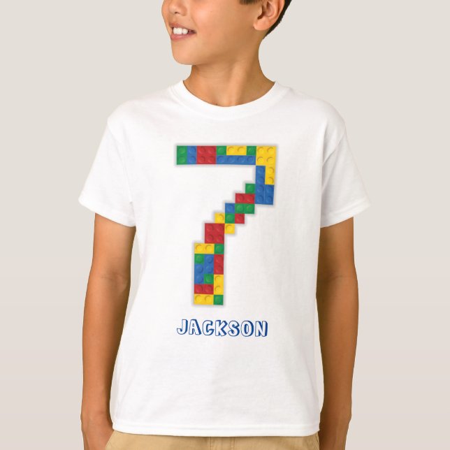 Camiseta Blocos de Edifício Tijolos de Aniversário, 7 anos (Frente)