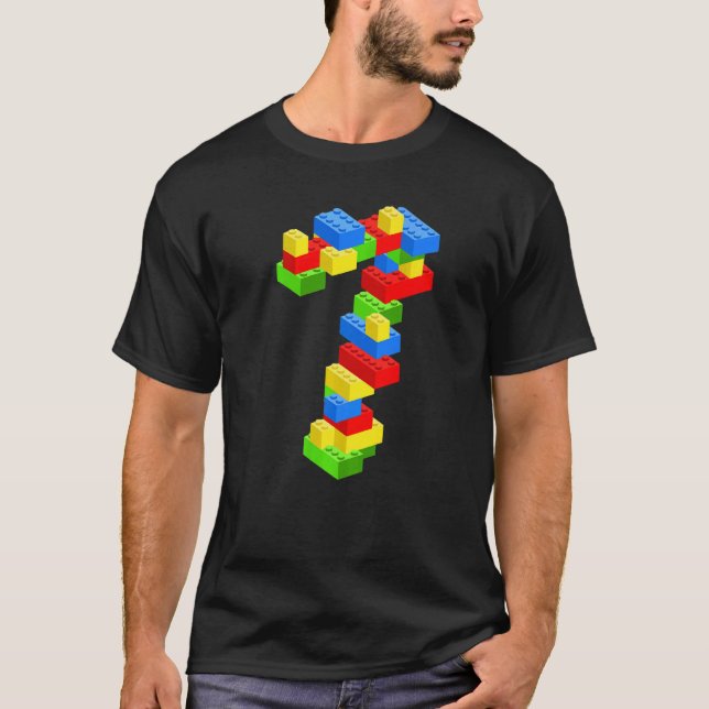 Camiseta Blocos do Edifício legal 7 de Aniversário, 7 Anos (Frente)