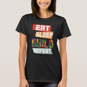 Camiseta Blocos Engraçados Construindo Cotação Comer Sono R
