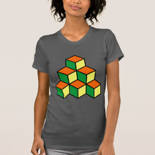 Camiseta Blocos geométricos - alaranjado e amarelo verdes