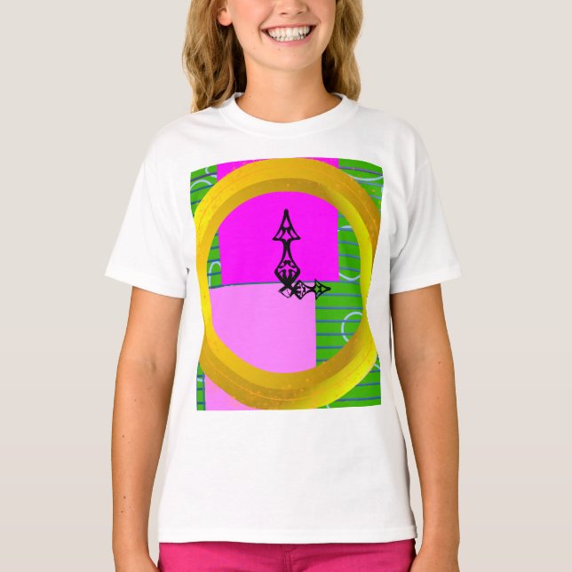 Camiseta Blocos Rosa Modernos em Verde Dourado (Frente)