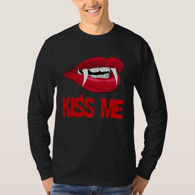 Camiseta Blood Red Vampire Lips Halloween Kiss Me (Frente)