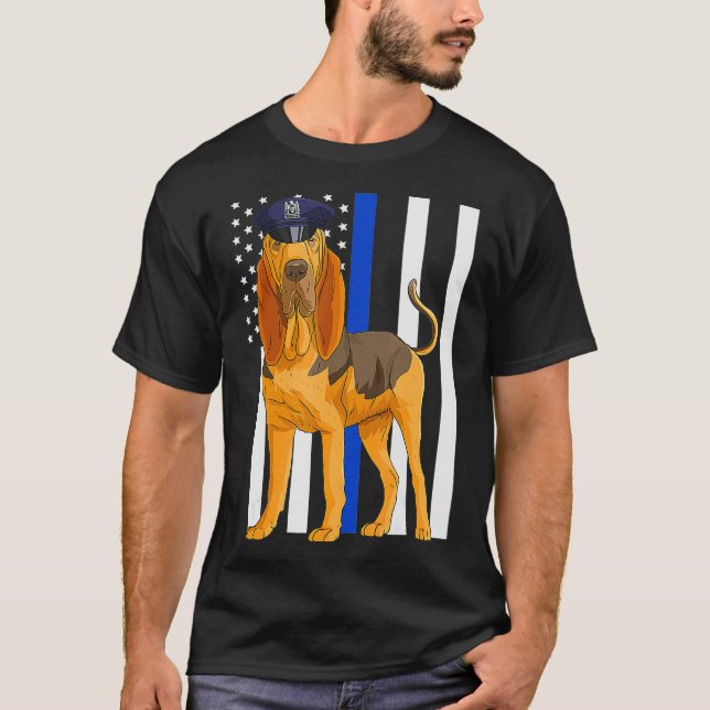 Camiseta Bloodhound K9 Policial dos EUA Flag Gift (Frente)