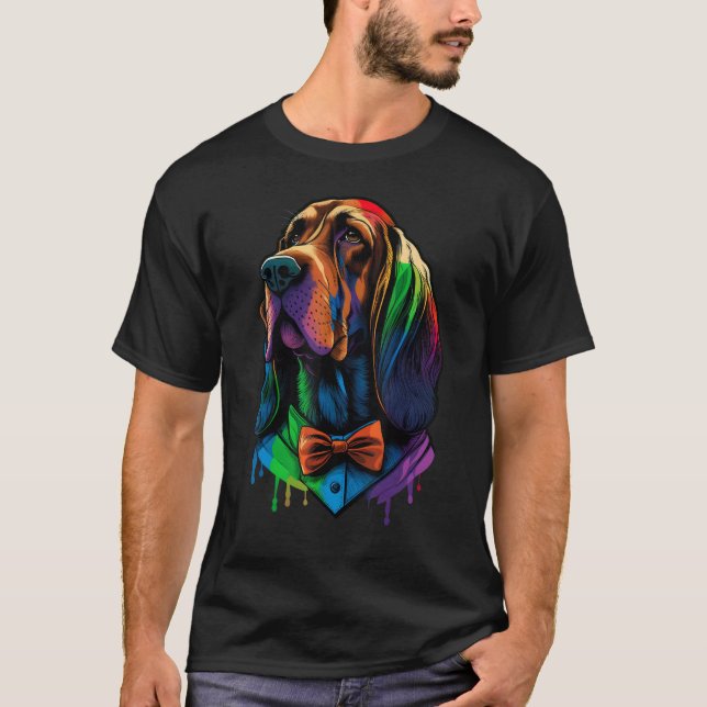 Camiseta Bloodon Orgulho gay Cachorro LGBT Bandeira Arco-Ír (Frente)
