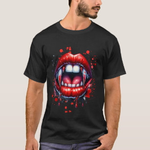 Camiseta Bloody Teeth Vampire Presas Red Lábios Horror Hall