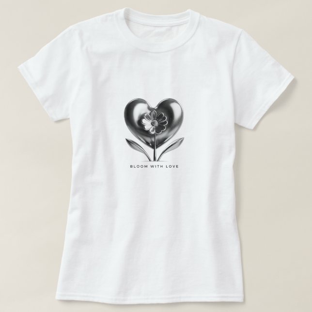 Camiseta Bloom com Coração e Flor de Amor (Frente do Design)