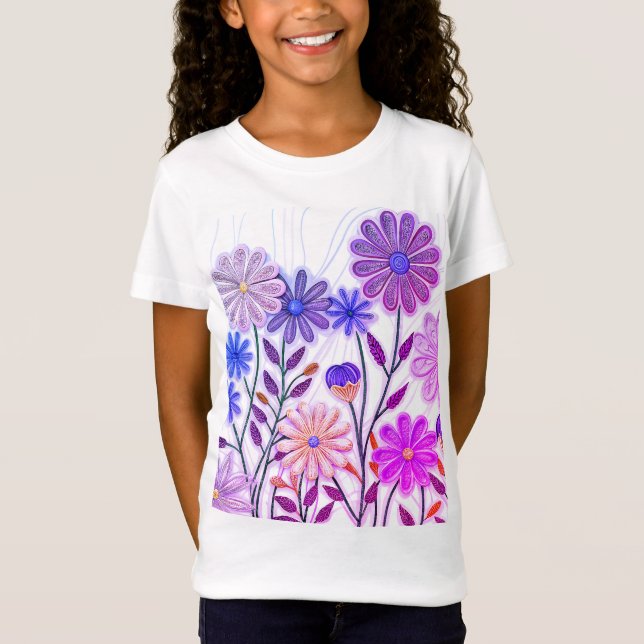 Camiseta Blooms em papel e thread: flor selvagem encharcada (Frente)