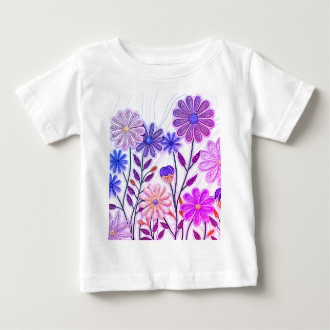 Camiseta Blooms em papel e thread: flor selvagem encharcada (Frente)