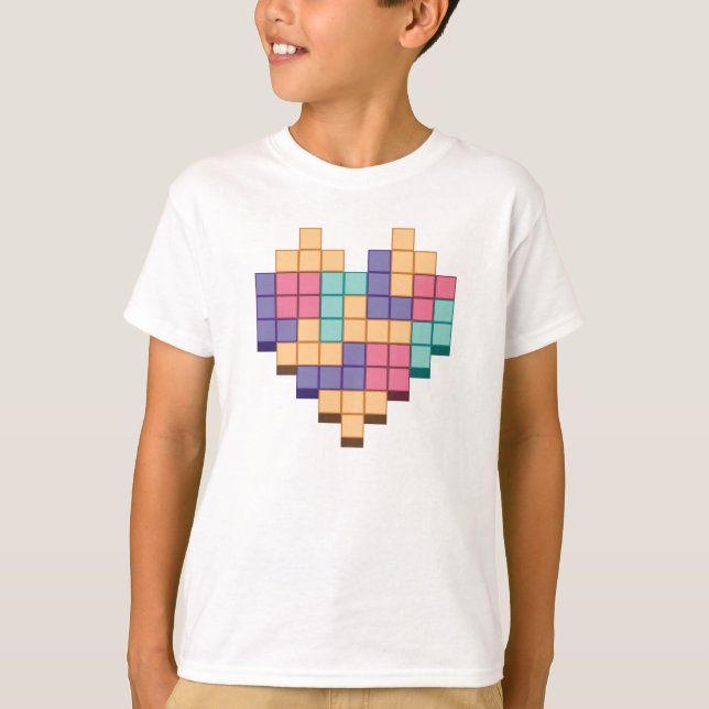 Camiseta Bloquear Estilo de Retro do Coração do Jogo (Frente)