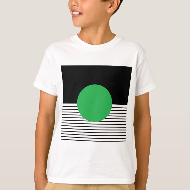 Camiseta Bloqueio Branco Preto e Círculo Verde (Frente)