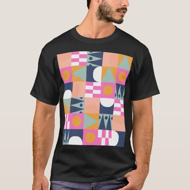 Camiseta Bloqueio de cor africano, padrão geométrico. (Frente)