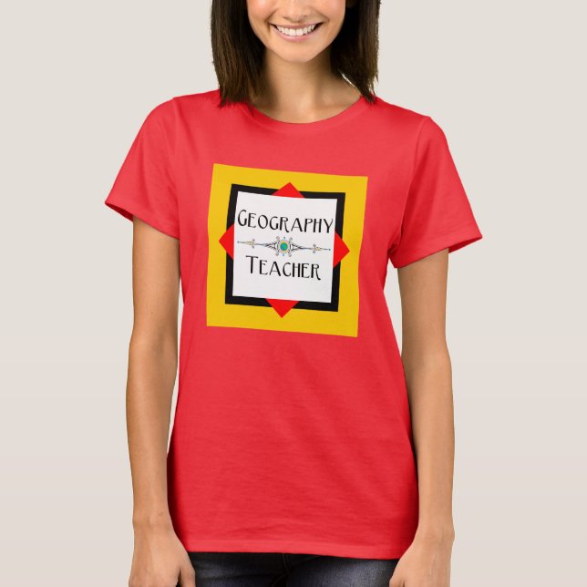 Camiseta Bloqueio de Cor do Professor Geográfico (Frente)