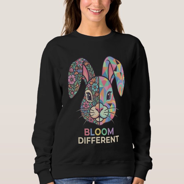 Camiseta Blossom Diferente Camisola de Coelho Floral Geomét (Frente)