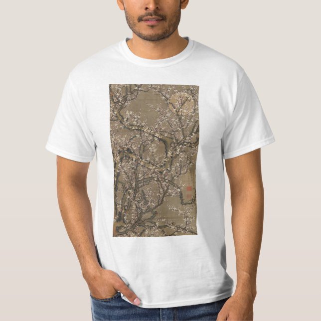 Camiseta Blossomas de ameixa branca e lua por Ito Jakuchu (Frente)