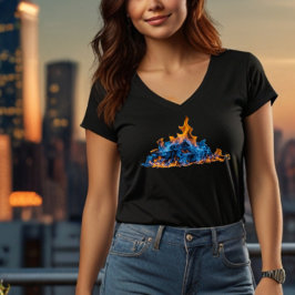 Camiseta  "Blue and Orange Fire Flames" Vibrant Art Design 