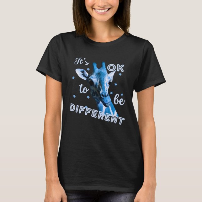 Camiseta Blue Autism Awareness Cute Giraffe Its Ok To Be Di (Frente)